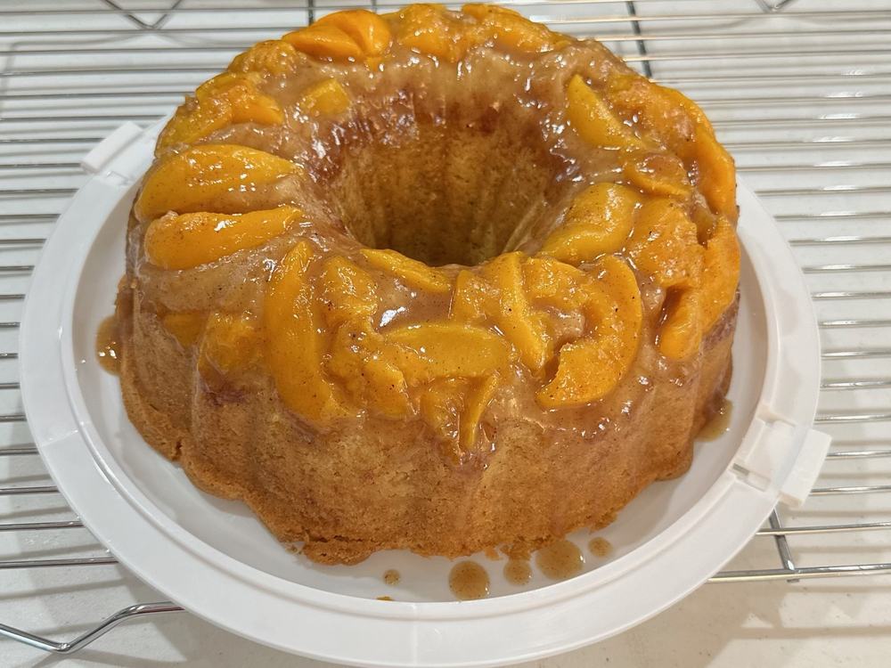 A peach upside-down bundt cake