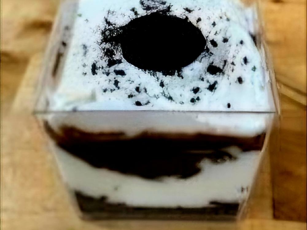 An individual Oreo mousse dessert cup